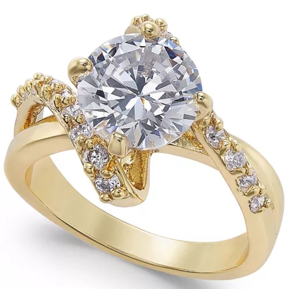 Charter Club
Gold Plate Crystal Bypass Ring Gold Ring Size10